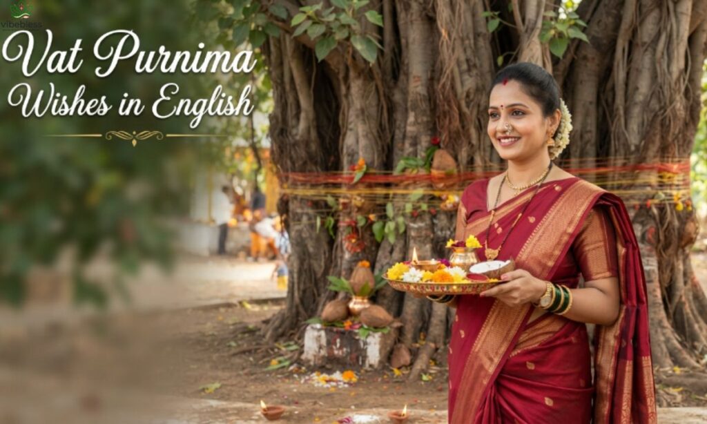 Vat Purnima Wishes in English with traditional puja scene