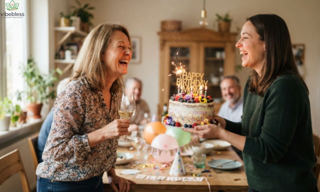Funny Birthday Wishes for Mom from Daughter during a joyful celebration