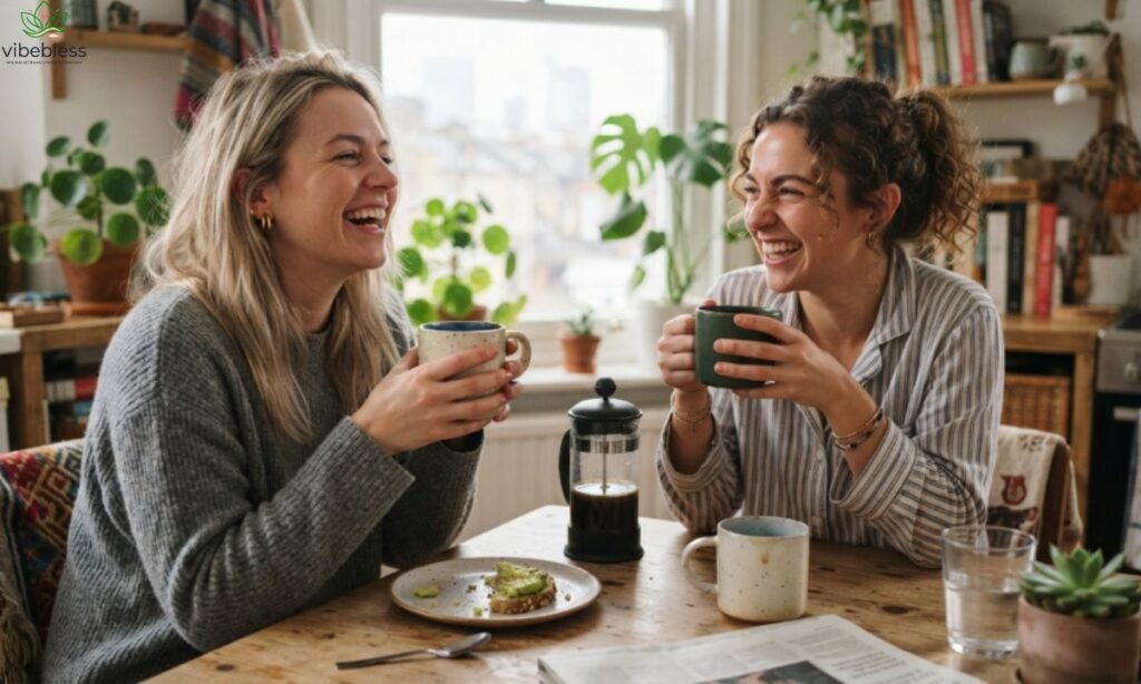 Funny Good Morning Wishes for Best Friend shared during a playful coffee morning
