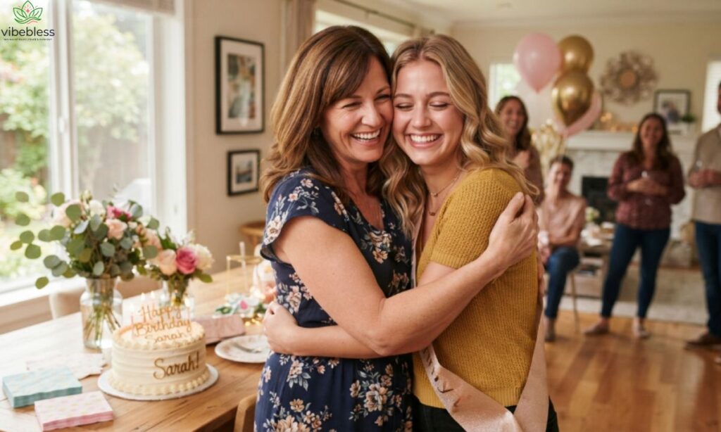 A heartfelt birthday hug between an aunt and niece
