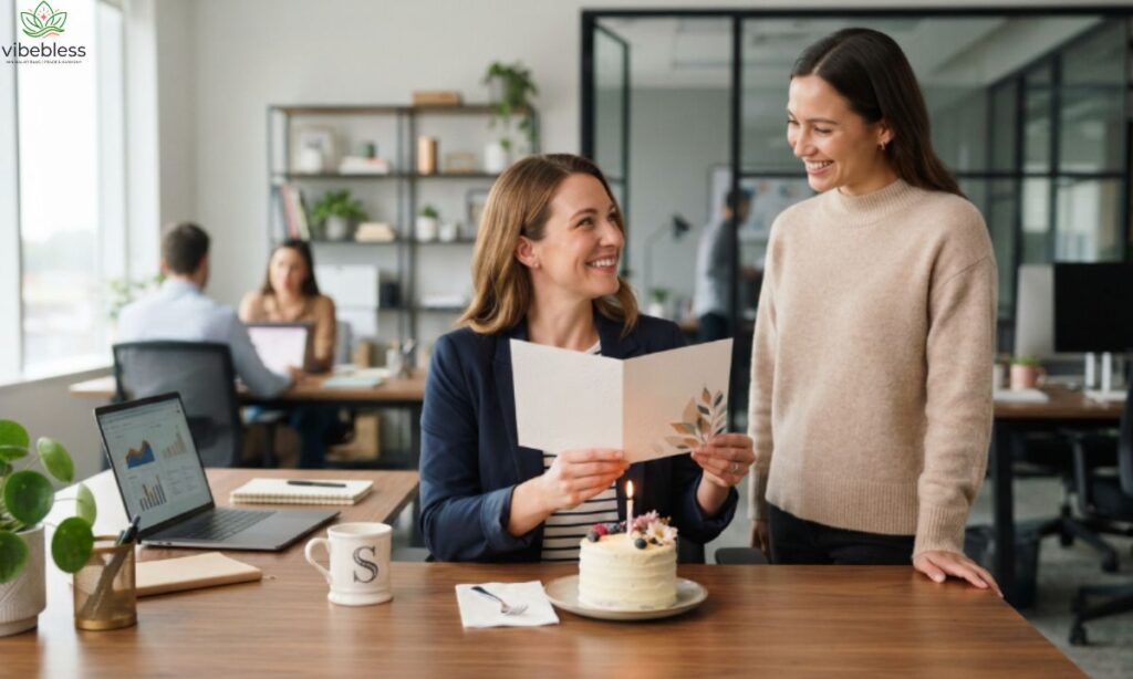 Professional birthday wishes for coworker shared in a polished office setting