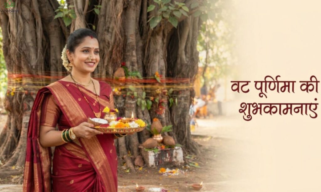 वट पूर्णिमा की शुभकामनाएं with woman performing puja