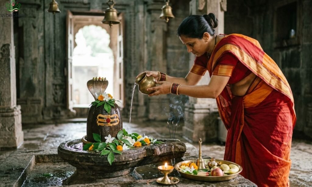  Happy Sawan Somwar wishes featuring a devotee offering water to Lord Shiva
