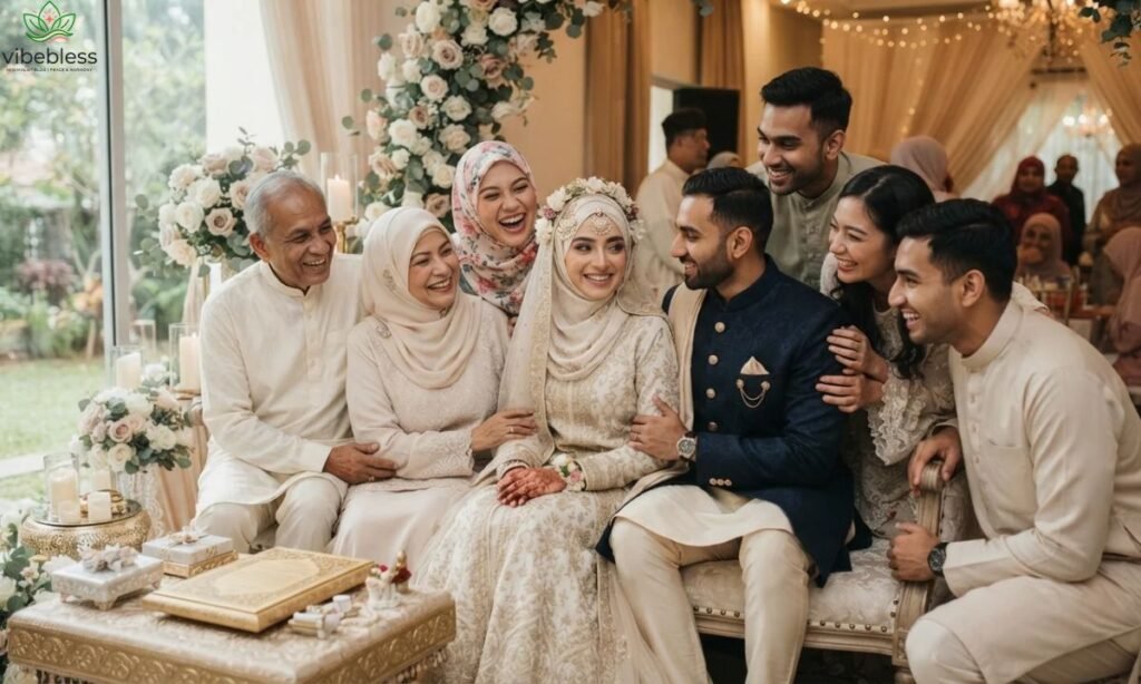 Wedding wishes for friend Islamic celebration with a newly married Muslim couple